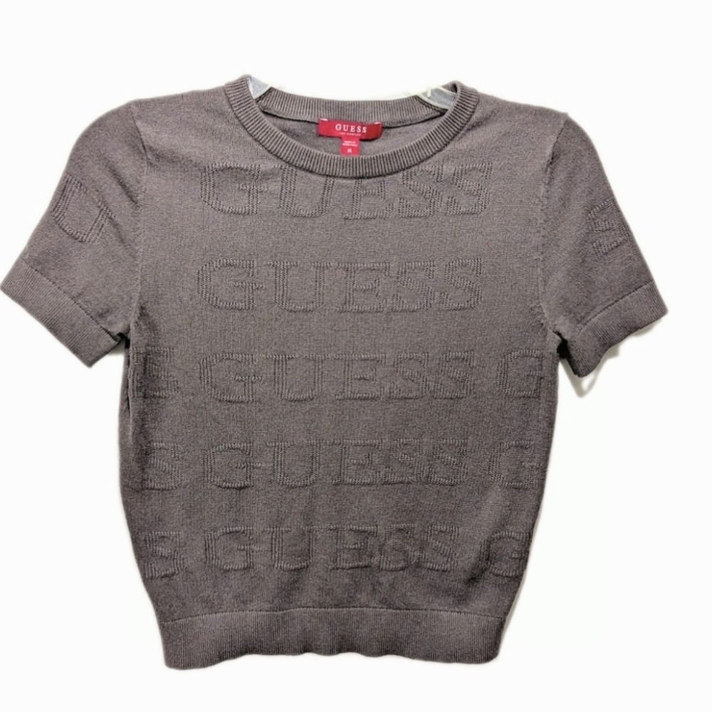 GUESS Logo Babydoll Pullover Sweater M Brown 80s 90s Y2K Grunge #32
